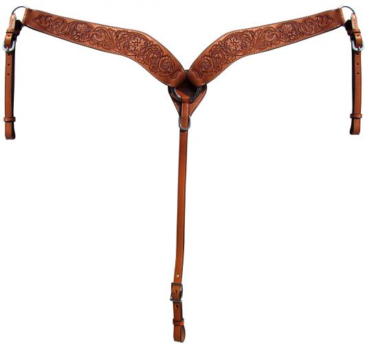 Argentina Cow Leather Breast Collar ~ Floral Tooling - Henderson's Western Store