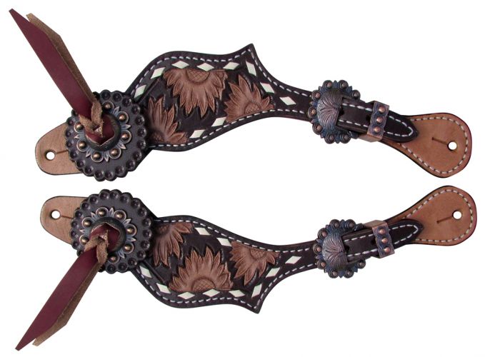Sunflower Tooled Spur Strap - Henderson's Western Store