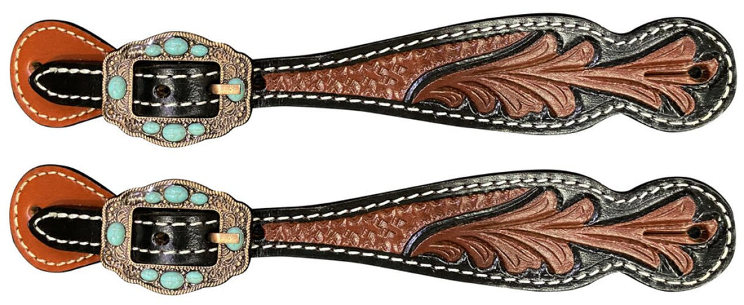 Two Tone Tooled Leather Spur Strap - Henderson's Western Store