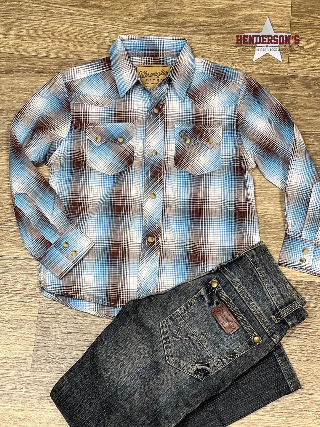 Boy's Retro Wrangler Plaid ~ Brown/Teal - Henderson's Western Store