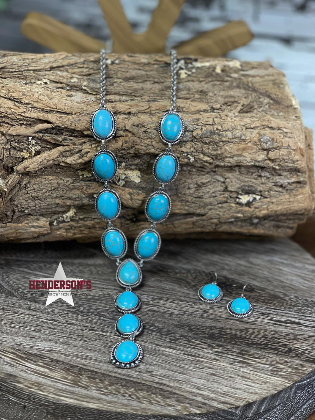 Turquoise Stone Y Necklace Set - Henderson's Western Store
