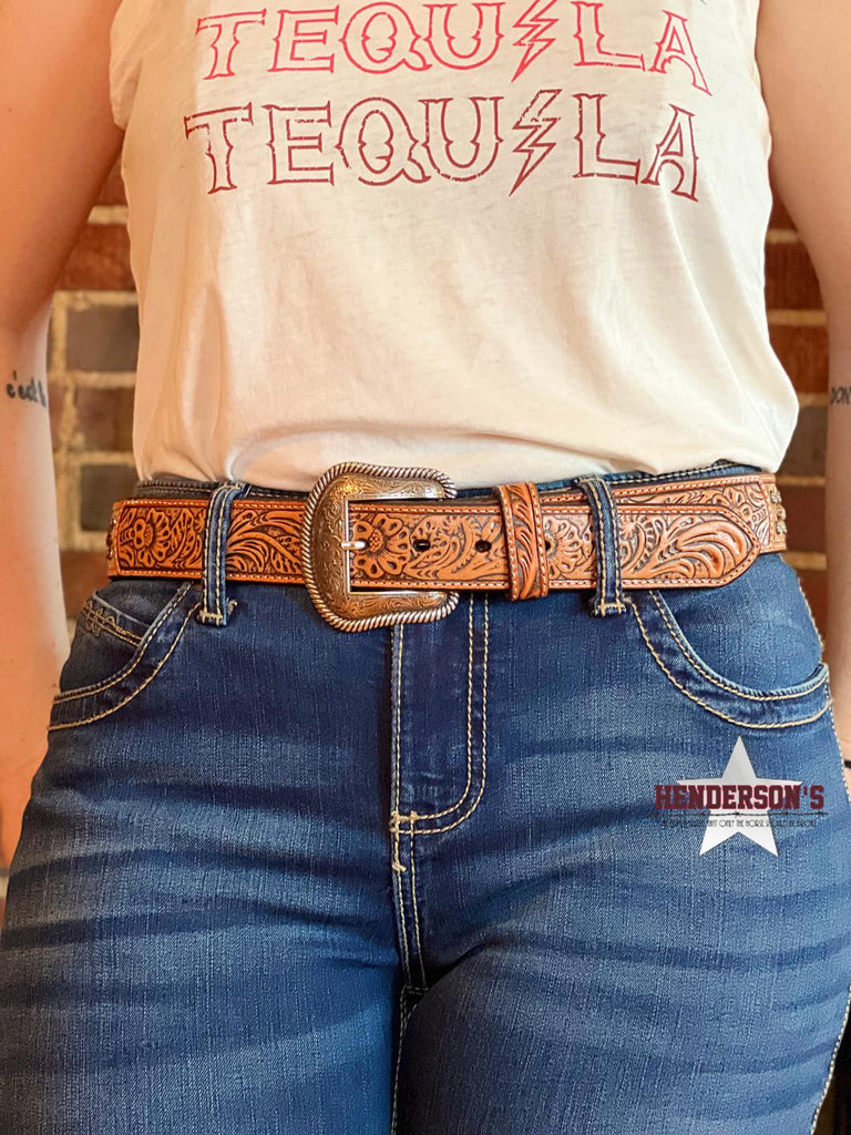 Floral Tooled Hair-On Belt - Henderson's Western Store