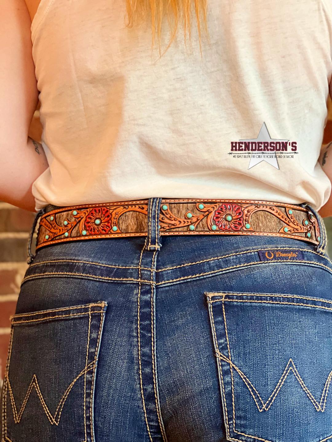 Red Flower Inlay Belt - Henderson's Western Store