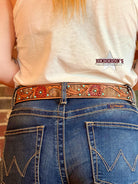 Red Flower Inlay Belt - Henderson's Western Store