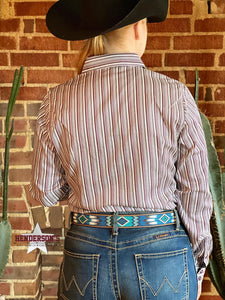 Load image into Gallery viewer, Ladies Cinch Button Down ~ Stripes Purple/Black/White - Henderson&#39;s Western Store