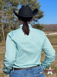 Load image into Gallery viewer, Ladies Cinch ~ Green &amp; Turquoise Stripes - Henderson&#39;s Western Store
