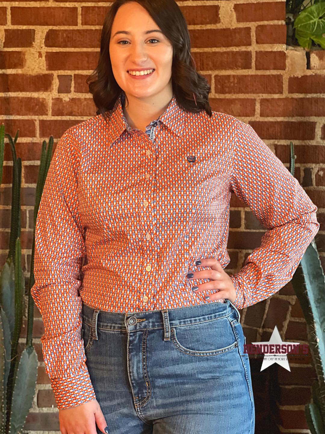 Ladies Cinch  ~ Orange Geo Print - Henderson's Western Store