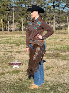 Load image into Gallery viewer, Chocolate Retro Shirt ~ Turquoise - Henderson&#39;s Western Store