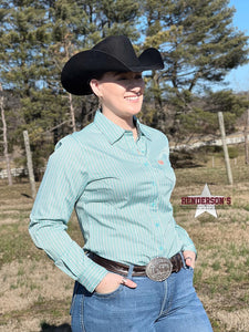 Load image into Gallery viewer, Ladies Cinch ~ Green &amp; Turquoise Stripes - Henderson&#39;s Western Store