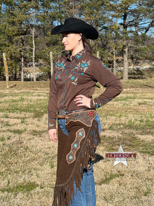 Load image into Gallery viewer, Chocolate Retro Shirt ~ Turquoise - Henderson&#39;s Western Store