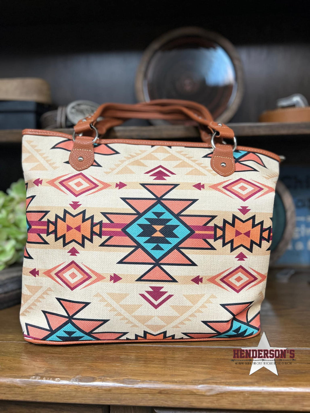 MW Aztec Canvas Tote Bag ~ Carmel - Henderson's Western Store