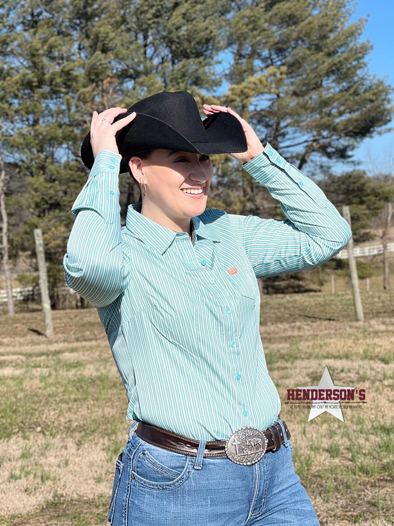 Ladies Cinch ~ Green & Turquoise Stripes - Henderson's Western Store