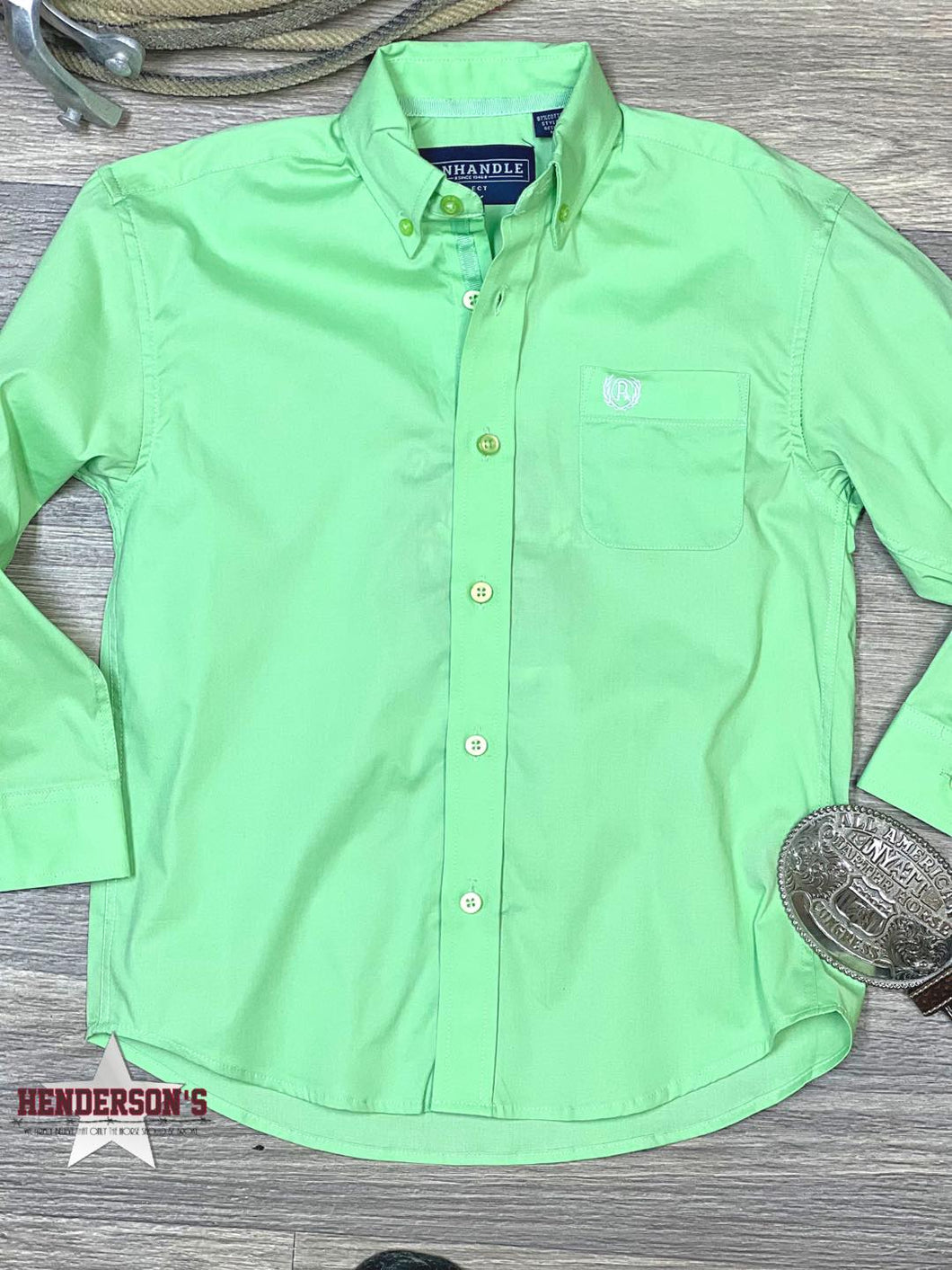 Boy's Solid Button Down ~ Kelly Green - Henderson's Western Store