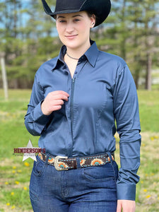 Load image into Gallery viewer, RHC Sateen Concealed Zipper Show Shirt - Slate Blue - Henderson&#39;s Western Store
