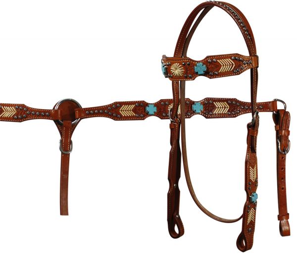 Headstall and Breast Collar Set ~ Turquoise Cross - Henderson's Western Store