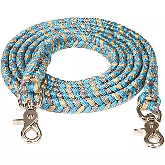 Braided Contest Reins ~ Turquoise/Silver - Henderson's Western Store