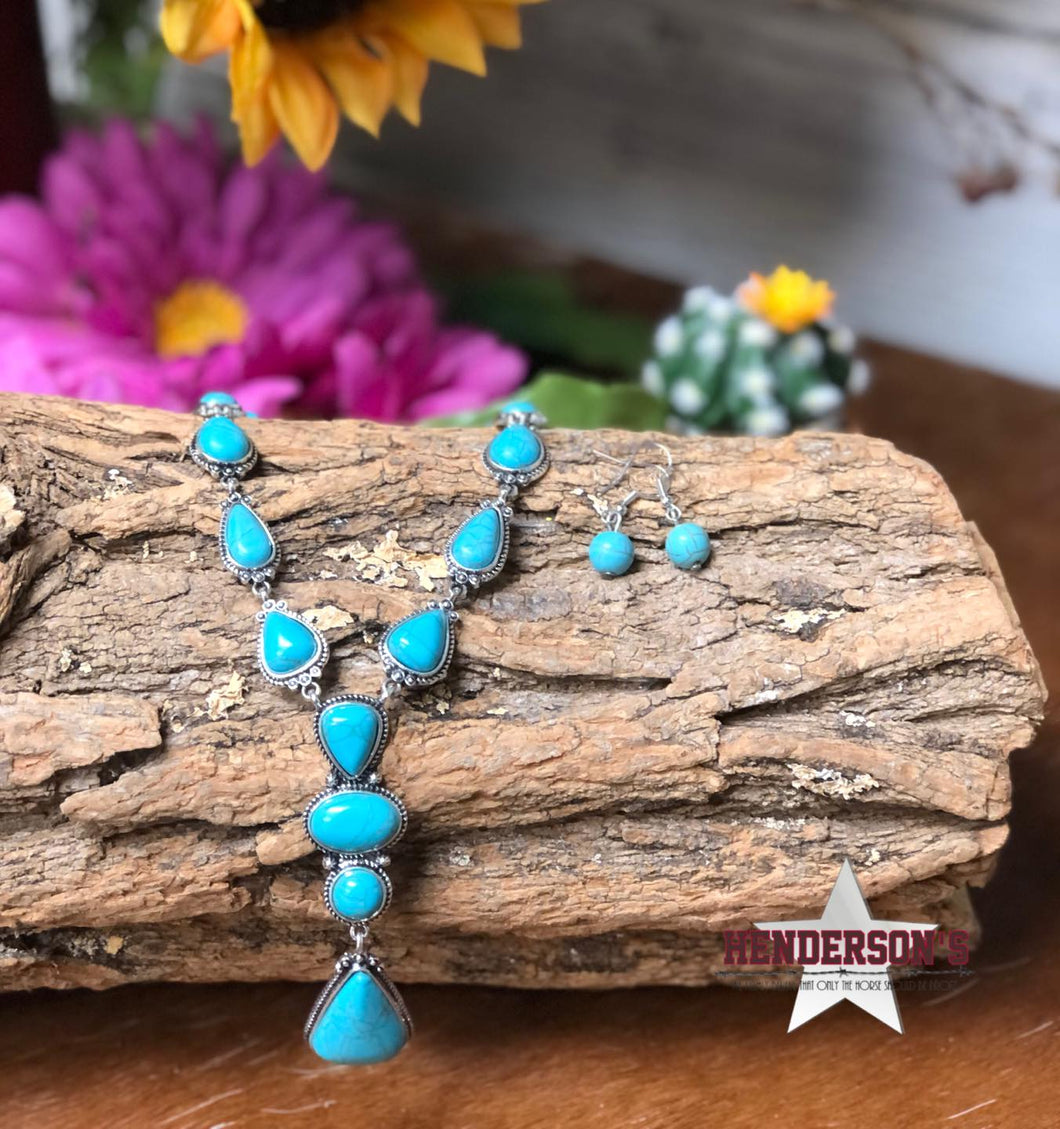 Turquoise Lined Chain Necklace - Henderson's Western Store