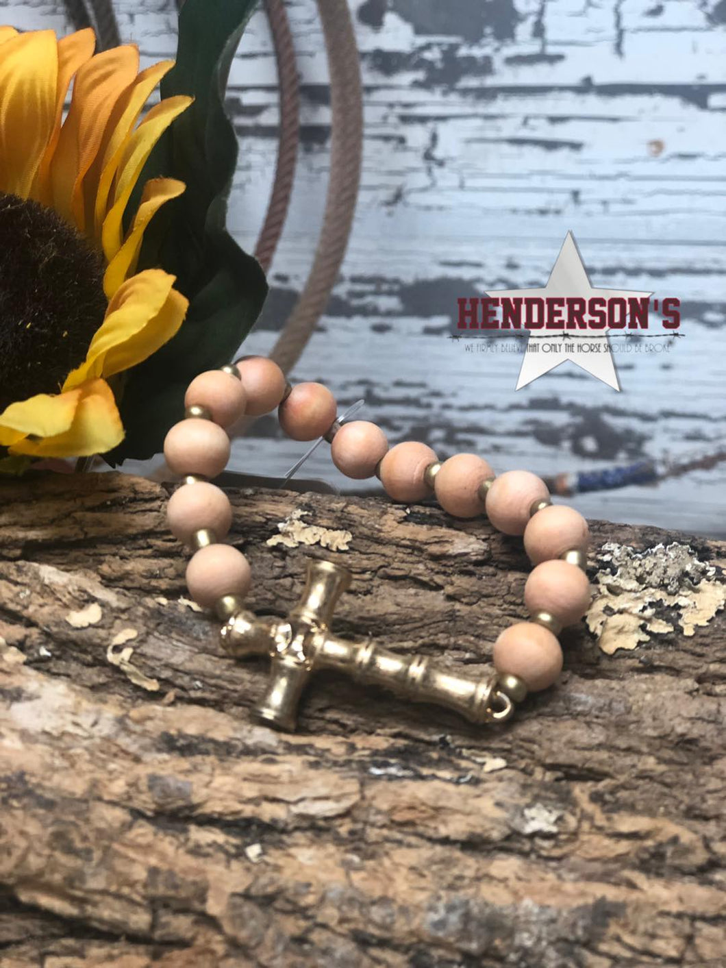 Wooded Bead Cross Bracelet - Henderson's Western Store