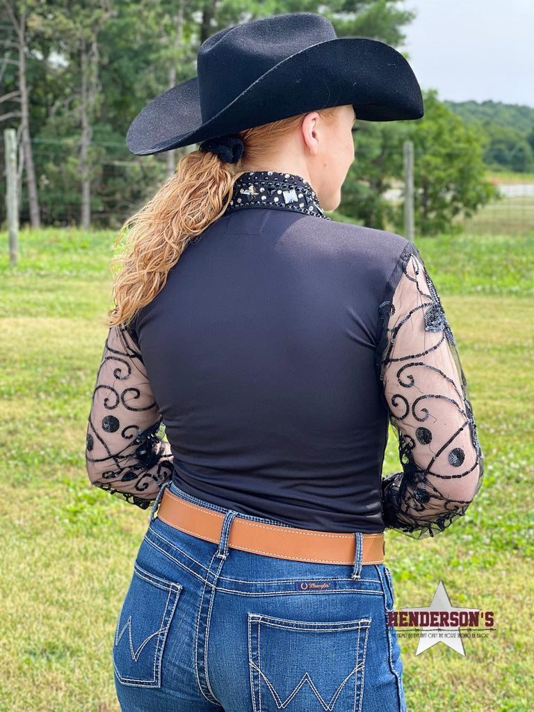Sheer Sleeve Concealed Zipper Show Shirt ~ Black | Henderson's