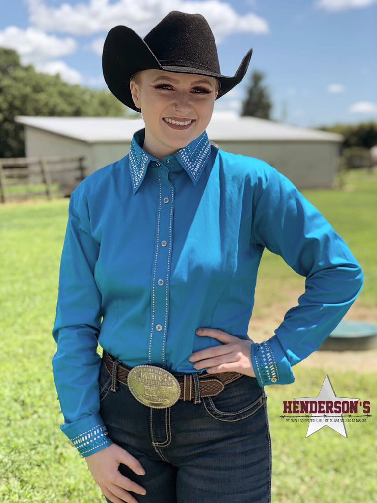 Bling Concealed Zipper Show Shirt - Turquoise - Henderson's Western Store