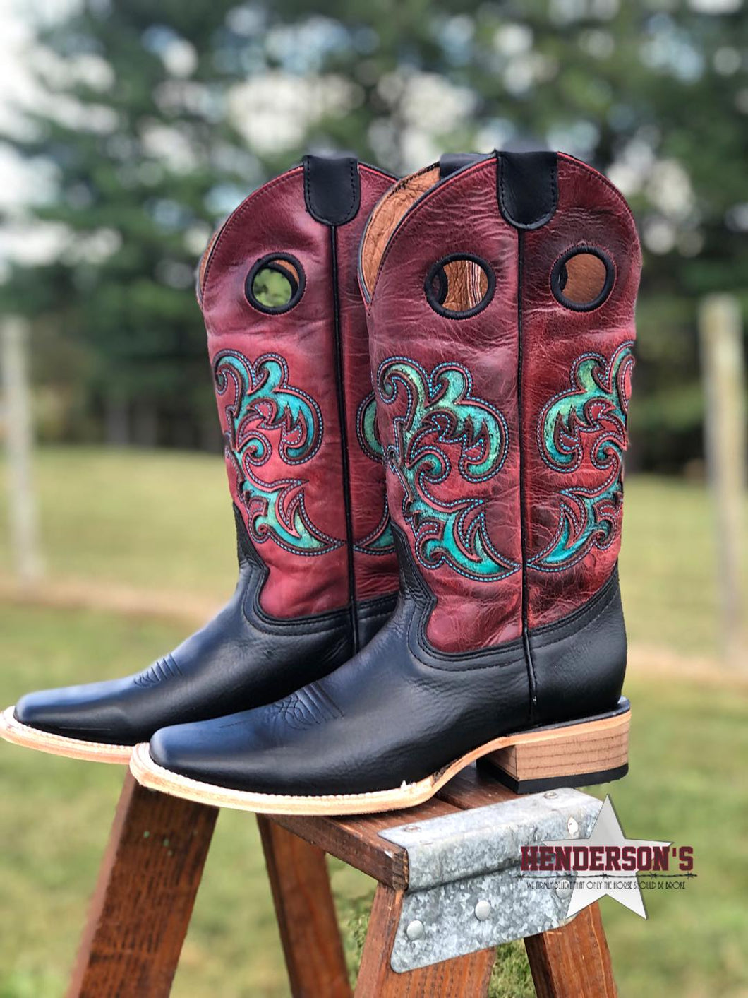 Black & Red Embroidered Boots - Henderson's Western Store