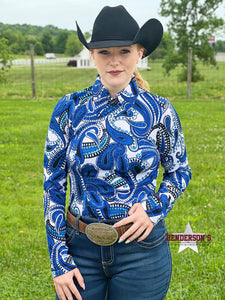 Load image into Gallery viewer, Blue Paisley Horsemanship Shirt - Henderson&#39;s Western Store
