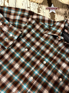 Load image into Gallery viewer, Rough Stock for Boys ~ Brown &amp; Turq Plaid Boys Shirts Pandhandle Slim   
