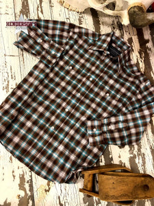 Load image into Gallery viewer, Rough Stock for Boys ~ Brown &amp; Turq Plaid Boys Shirts Pandhandle Slim   
