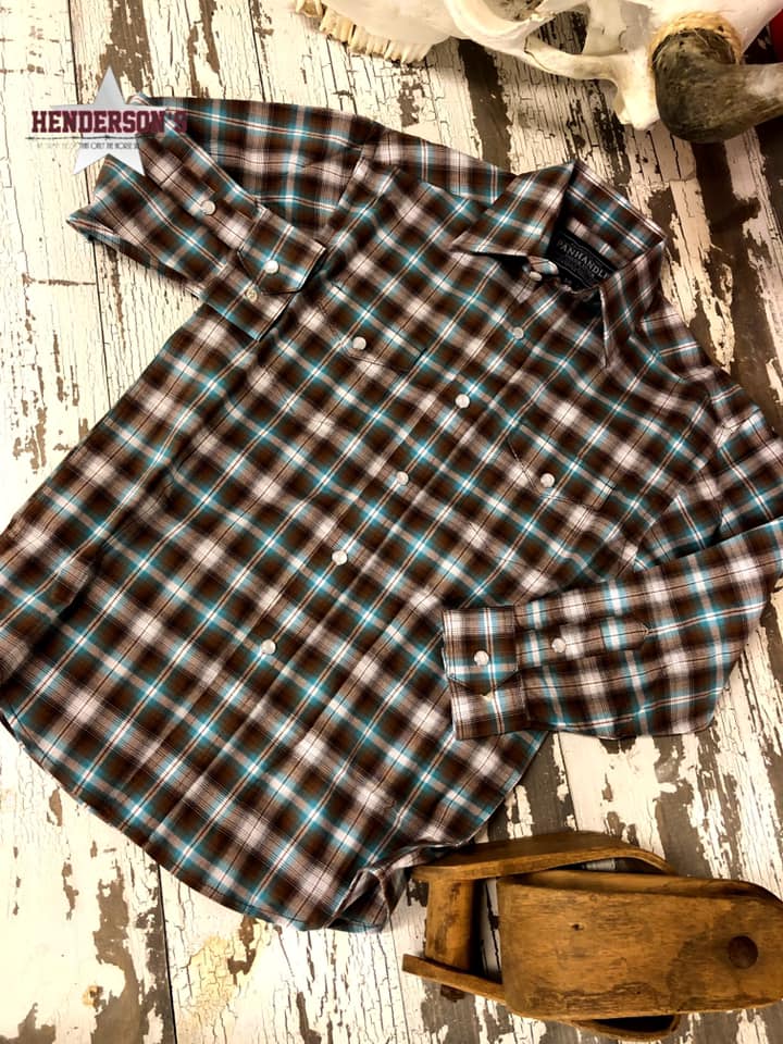 Rough Stock for Boys ~ Brown & Turq Plaid - Henderson's Western Store