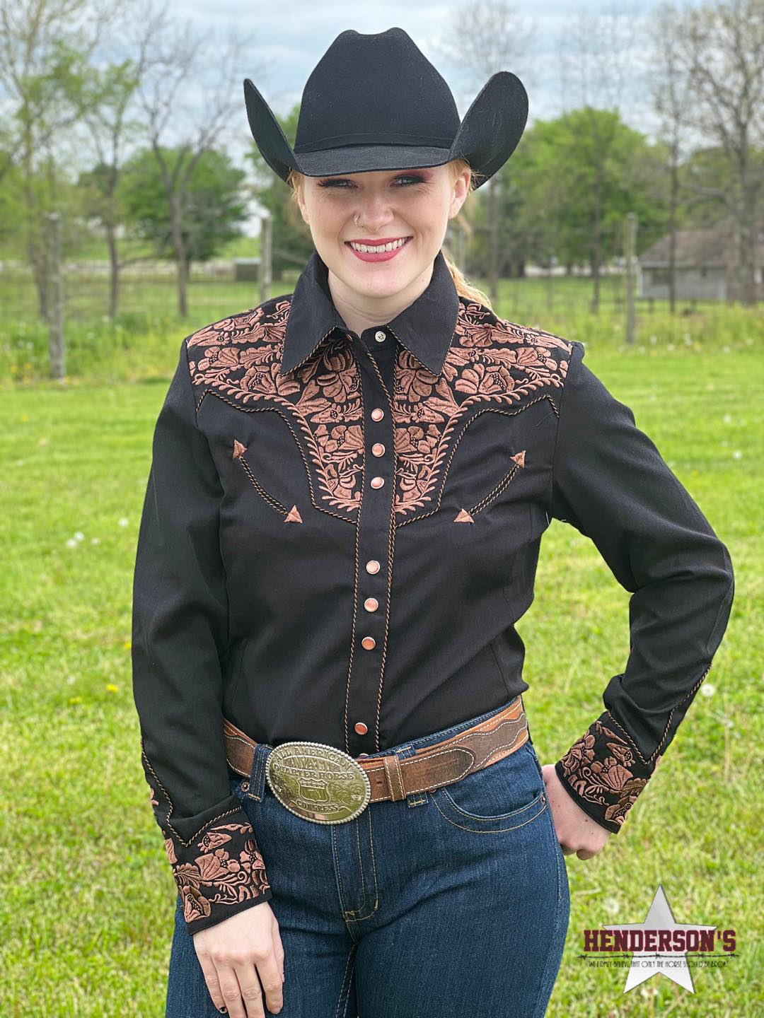 Floral Tooled Western Shirt ~ Bronze