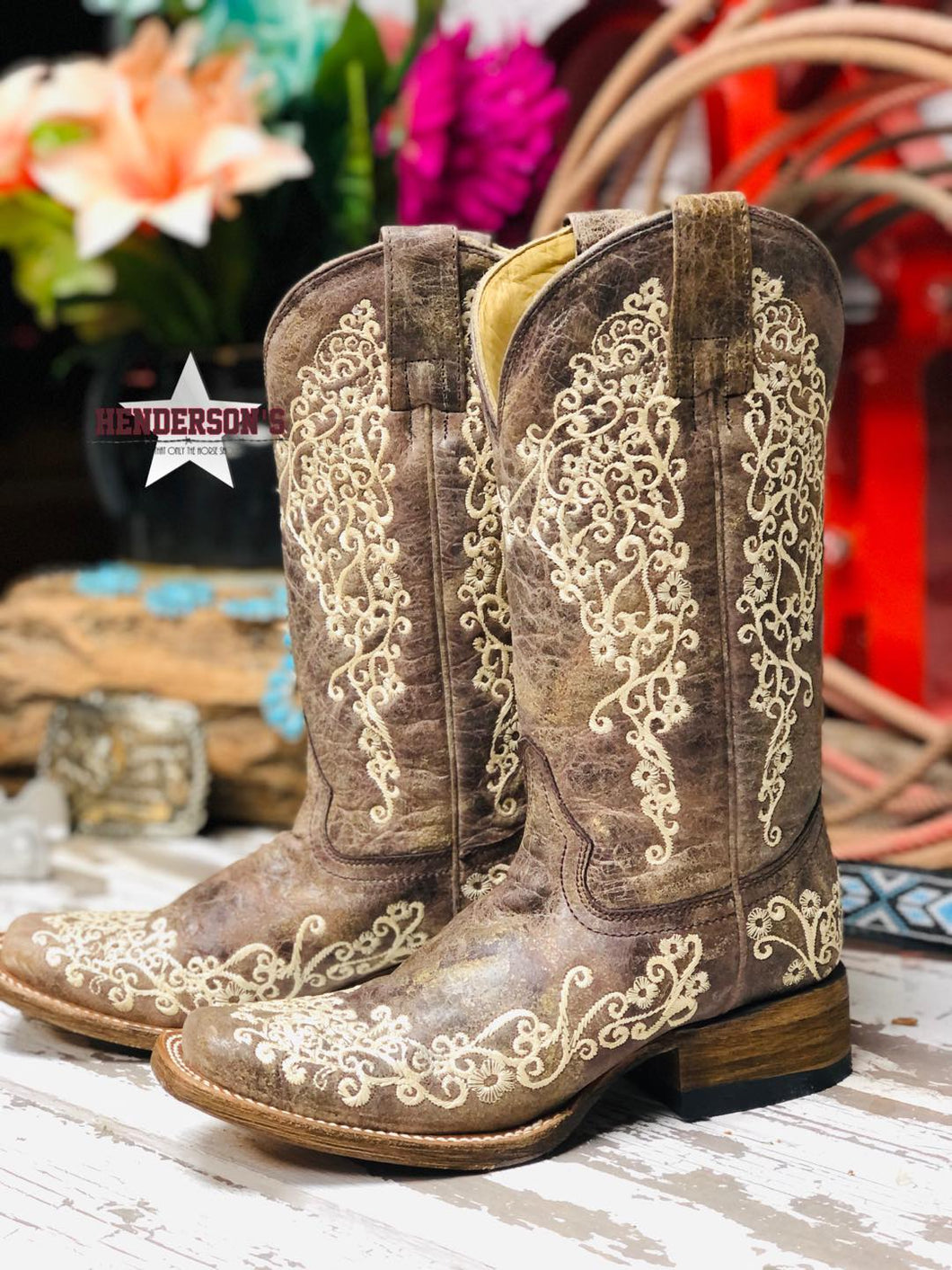 Brown Crater Embroidery Boots - Henderson's Western Store