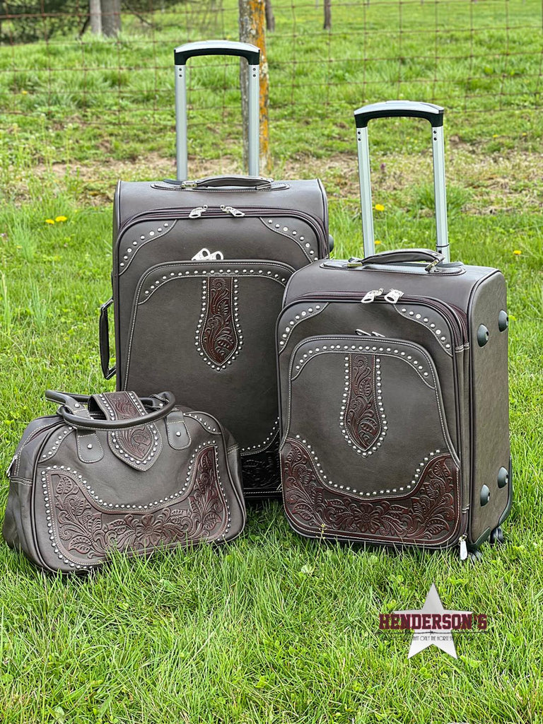 Tooled Leather Luggage Set ~ Chocolate - Henderson's Western Store