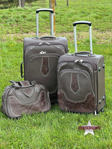 Load image into Gallery viewer, Tooled Leather Luggage Set ~ Chocolate - Henderson&#39;s Western Store
