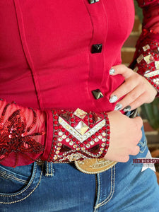Load image into Gallery viewer, Sheer Sleeve Concealed Zipper Show Shirt ~ Cabernet - Henderson&#39;s Western Store