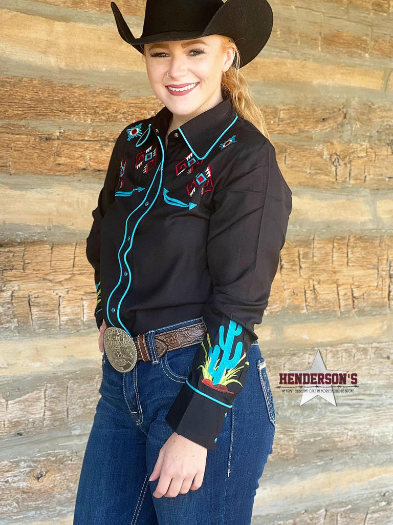 Cactus Embroidered ~ Turquoise - Henderson's Western Store