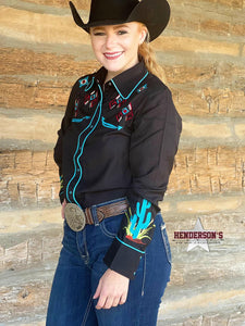 Load image into Gallery viewer, Cactus Embroidered ~ Turquoise - Henderson&#39;s Western Store