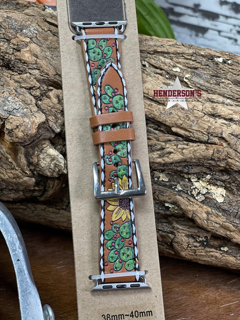 Leather Watch Band ~ Cactus Sunflower - Henderson's Western Store