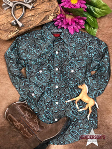 Load image into Gallery viewer, Boy&#39;s Paisley Print Shirt ~ Caribbean - Henderson&#39;s Western Store