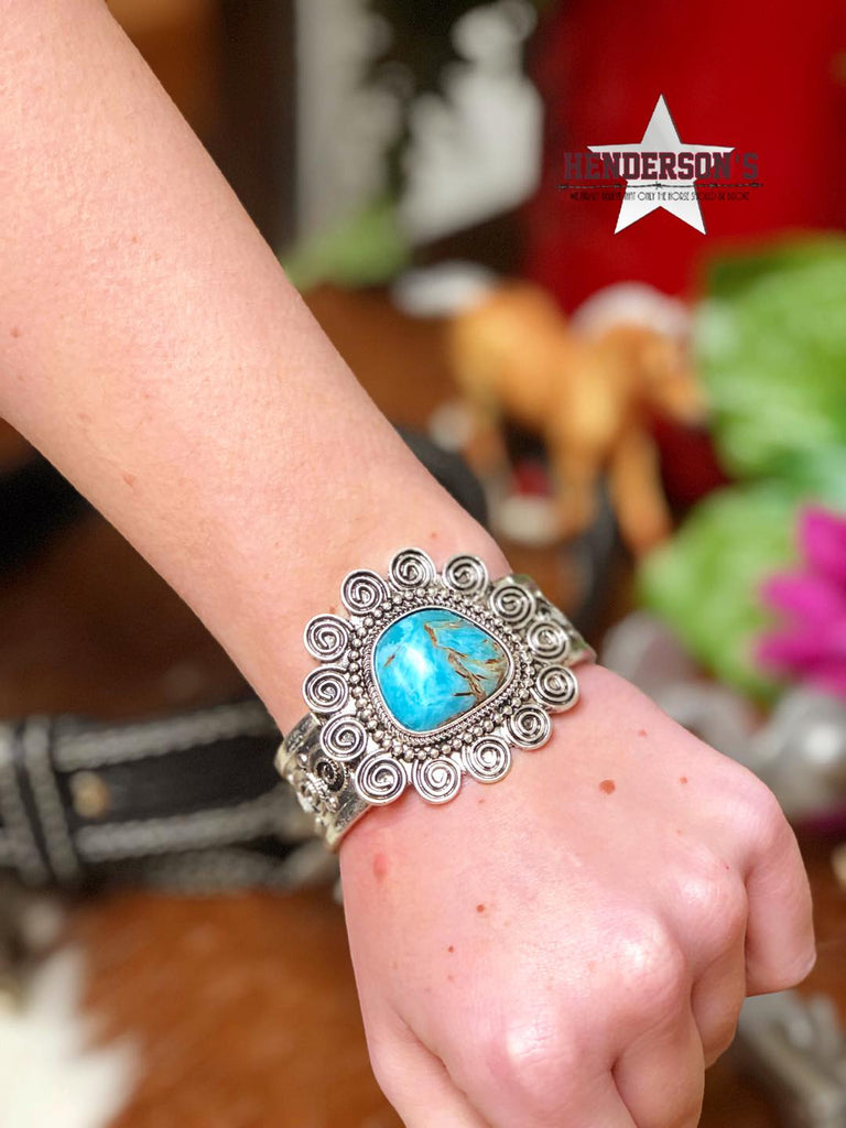 Floral Turquoise Stone Casting Bracelet - Henderson's Western Store