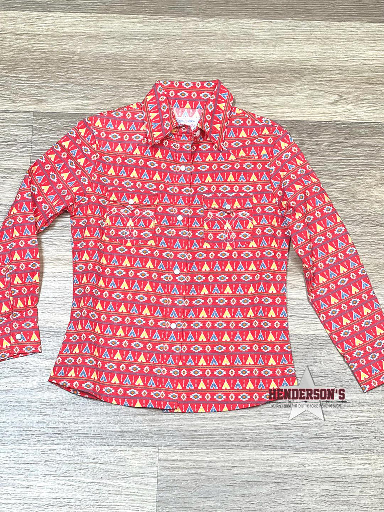 Girl's Red Teepee Print Shirt - Henderson's Western Store