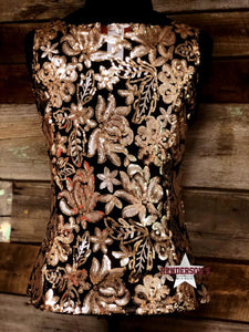 Load image into Gallery viewer, Gold Floral Sheer Vest - Henderson&#39;s Western Store