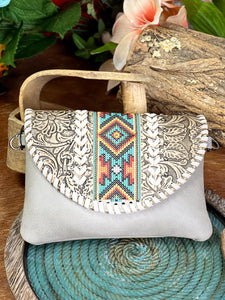 Load image into Gallery viewer, Montana West Tooled Crossbody/Wristlet ~ Grey - Henderson&#39;s Western Store