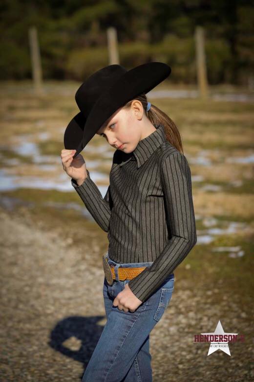 Stripped Horsemanship Shirt ~ Youth Grey - Henderson's Western Store