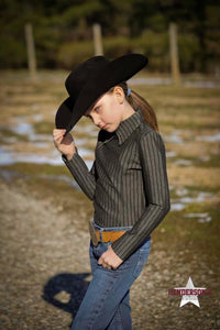 Load image into Gallery viewer, Stripped Horsemanship Shirt ~ Youth Grey - Henderson&#39;s Western Store