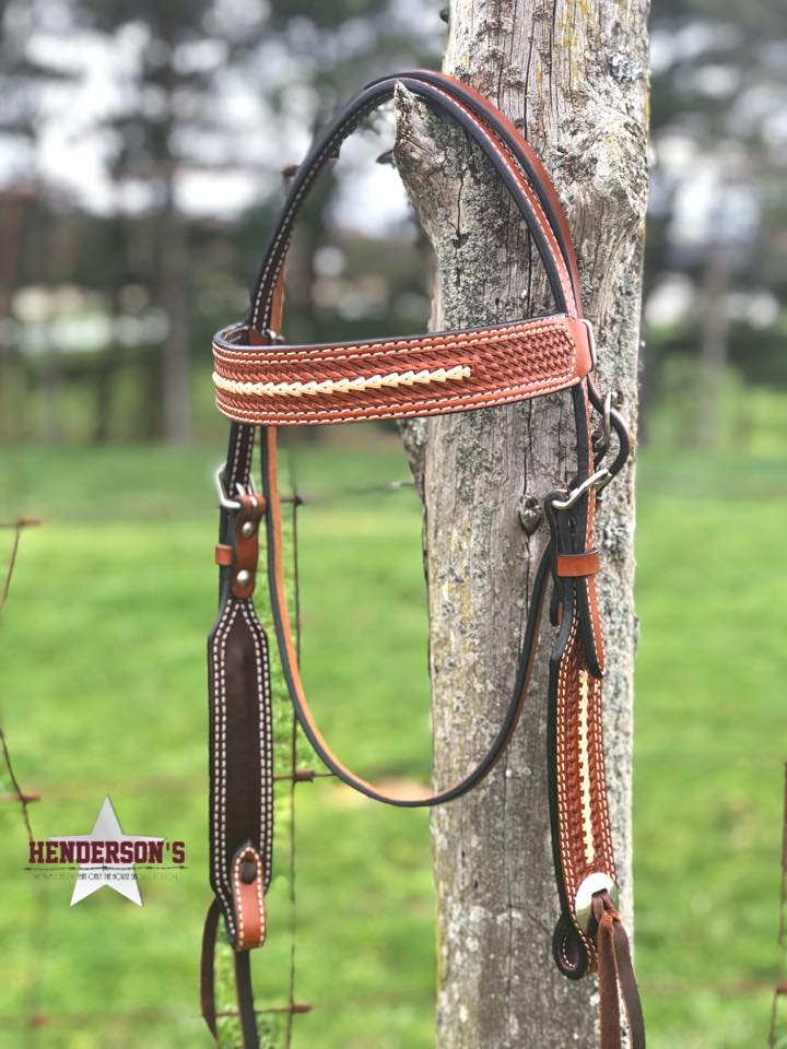 Leather Headstall ~ Basketweave W/Rawhide ~ SH Collection - Henderson's Western Store