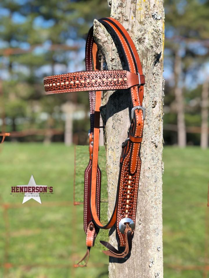 Leather Headstall ~ Tooled W/Buckstitch ~ SH Collection - Henderson's Western Store