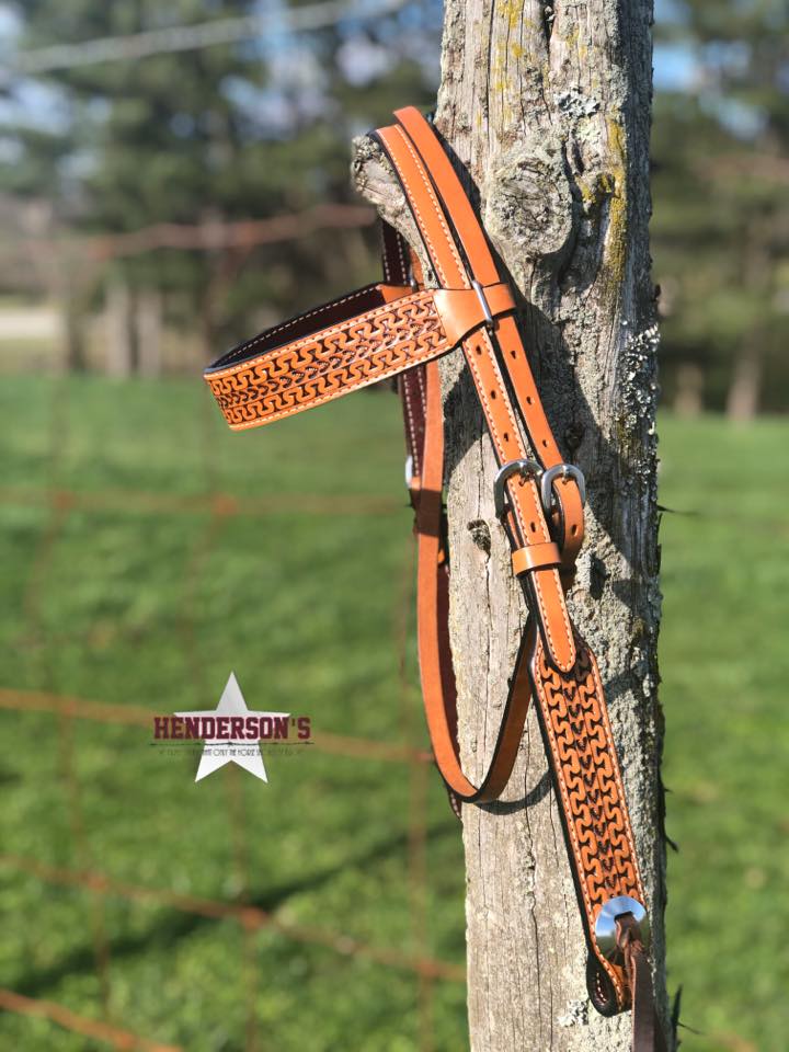 Leather Headstall ~ Tan Hand Tooled ~ SH Collection - Henderson's Western Store