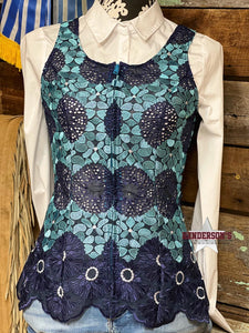 Load image into Gallery viewer, Navy Lilly Pad Show Vest - Henderson&#39;s Western Store