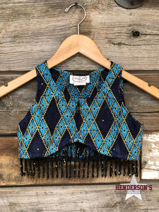 Load image into Gallery viewer, Navy Triangles Youth &quot;Mini&quot;  Bolero with Beads - Henderson&#39;s Western Store