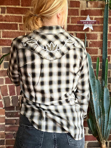 Load image into Gallery viewer, Ladies Retro Shirt by Roper ~ Black &amp; Olive - Henderson&#39;s Western Store